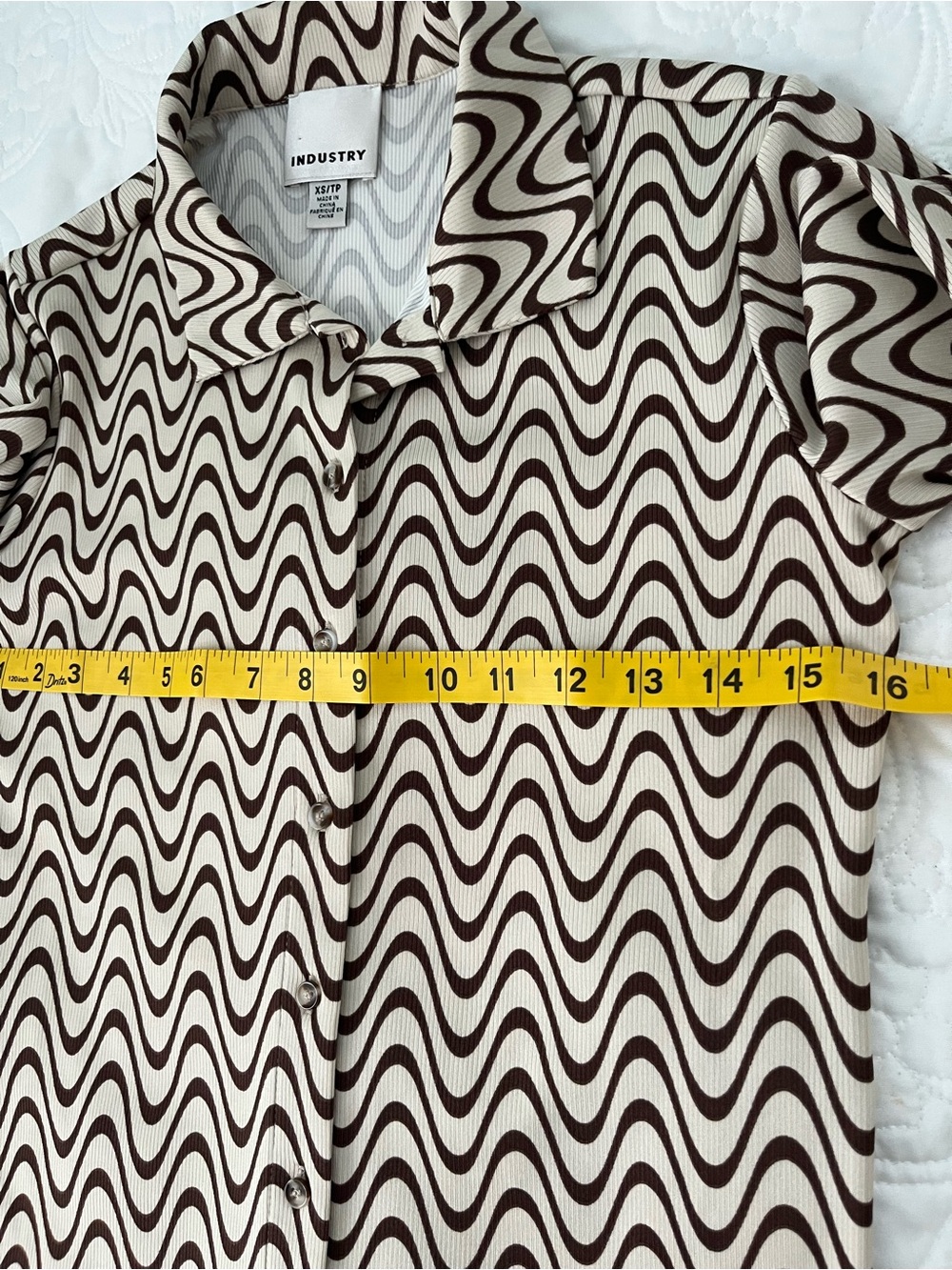 Industry Republic Cream & Brown Wave-Print Long Sleeve Top Size XS - Picture 9 of 12